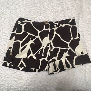 Tory Burch Brown + White Giraffe Printed Shorts